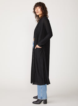 black knit plisse long cardigan