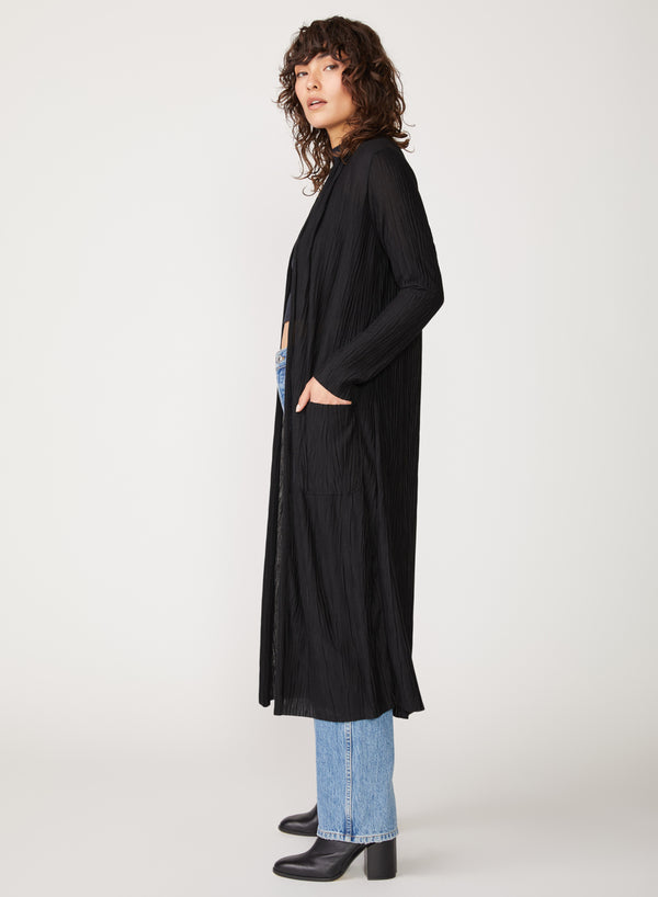 black knit plisse long cardigan