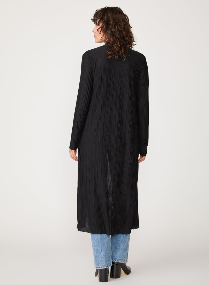 black knit plisse long cardigan