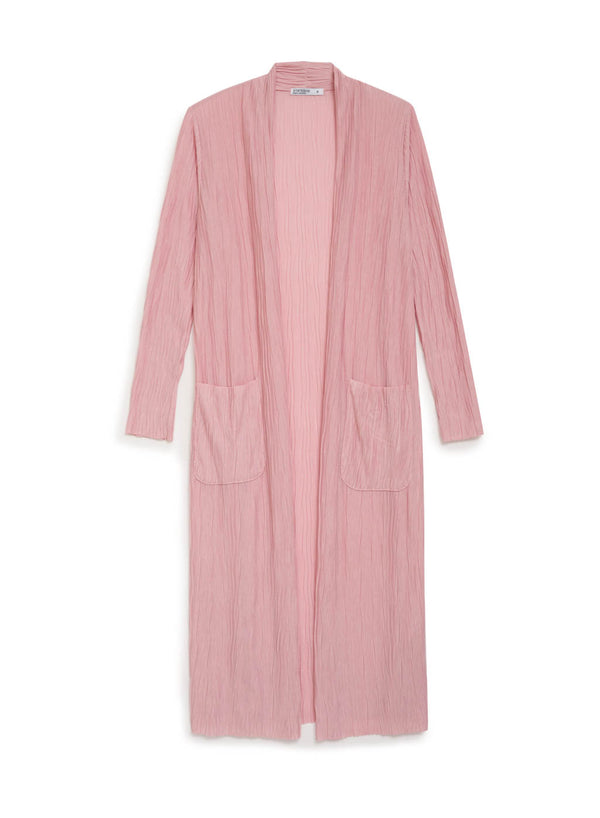 pink knit plisse duster cardigan