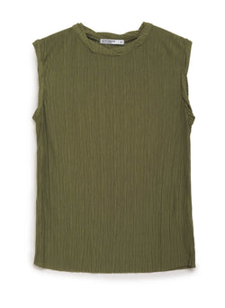 green knit plisse sleeveless top