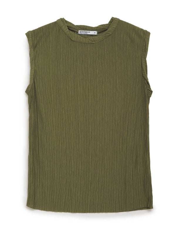 green knit plisse sleeveless top