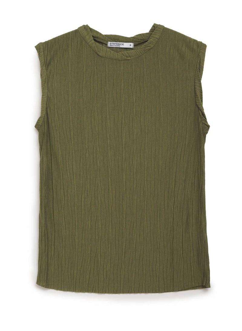 green knit plisse sleeveless top