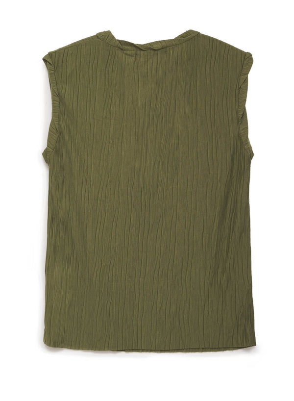 green knit plisse sleeveless top