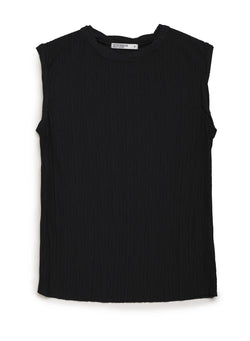 black knit plisse sleeveless top