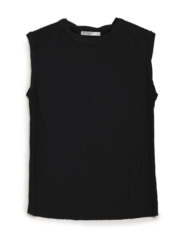 black knit plisse sleeveless top