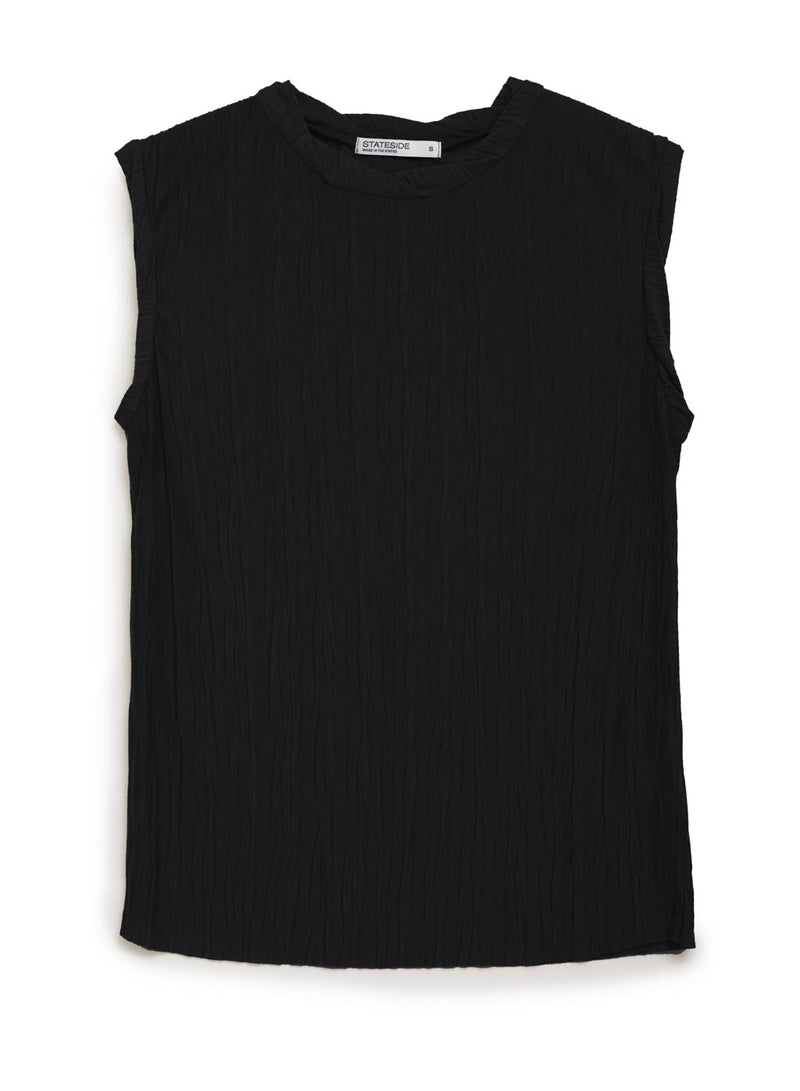 black knit plisse sleeveless top