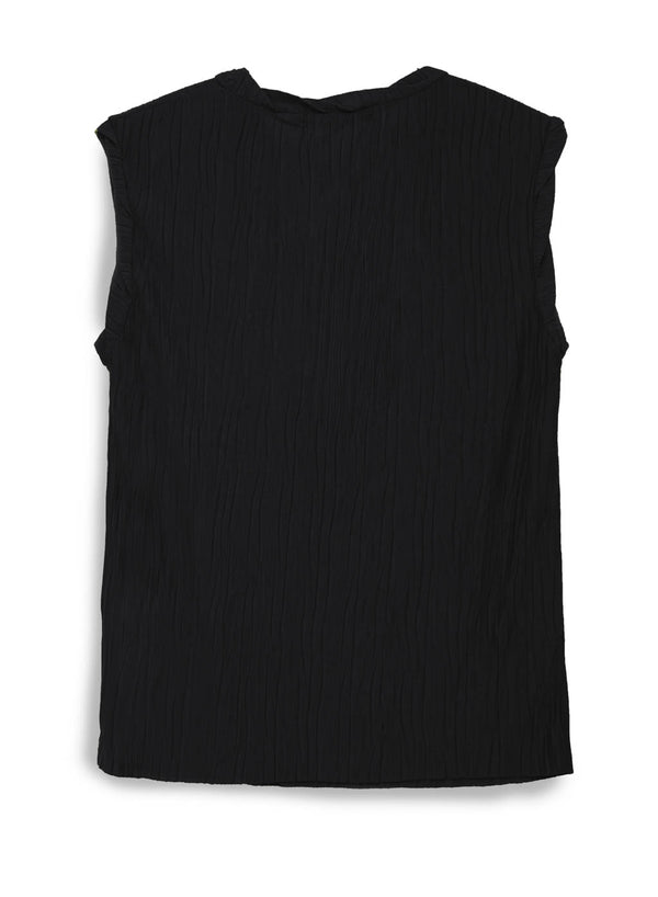 black knit plisse sleeveless top