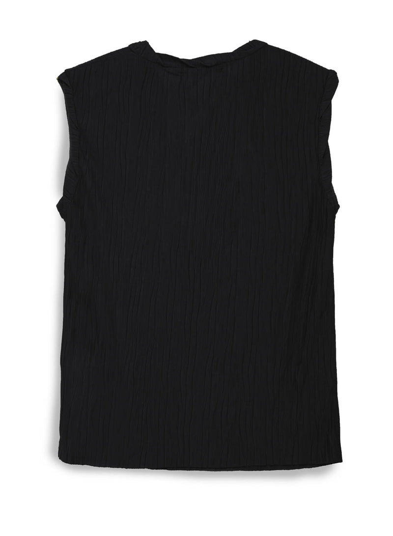 black knit plisse sleeveless top