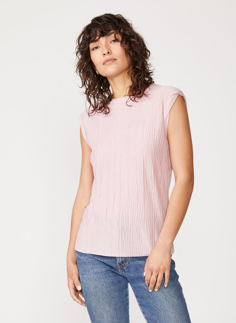 pink knit plisse top
