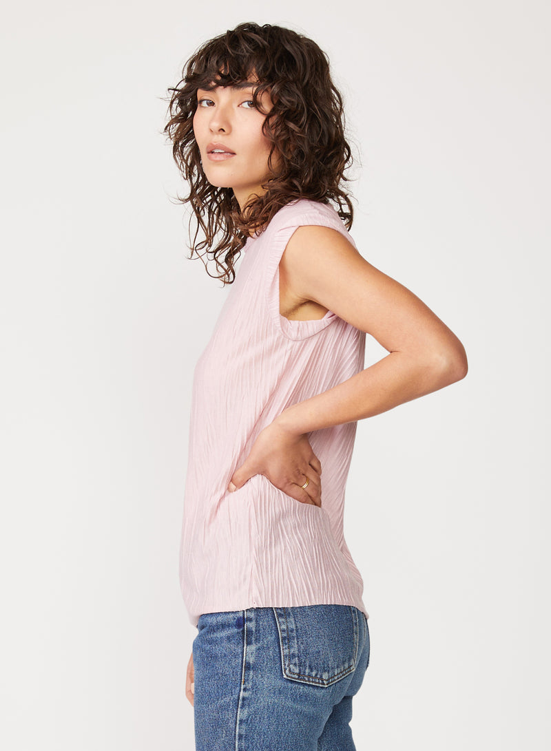 pink knit plisse top