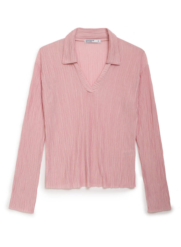 knit plisse pink polo