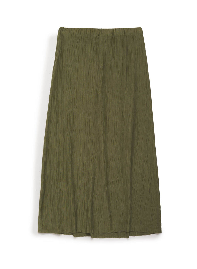 green knit plisse midi skirt