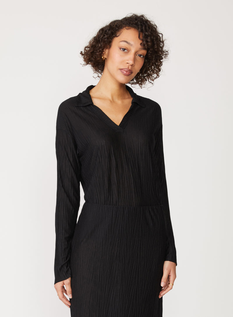 black knit plisse top