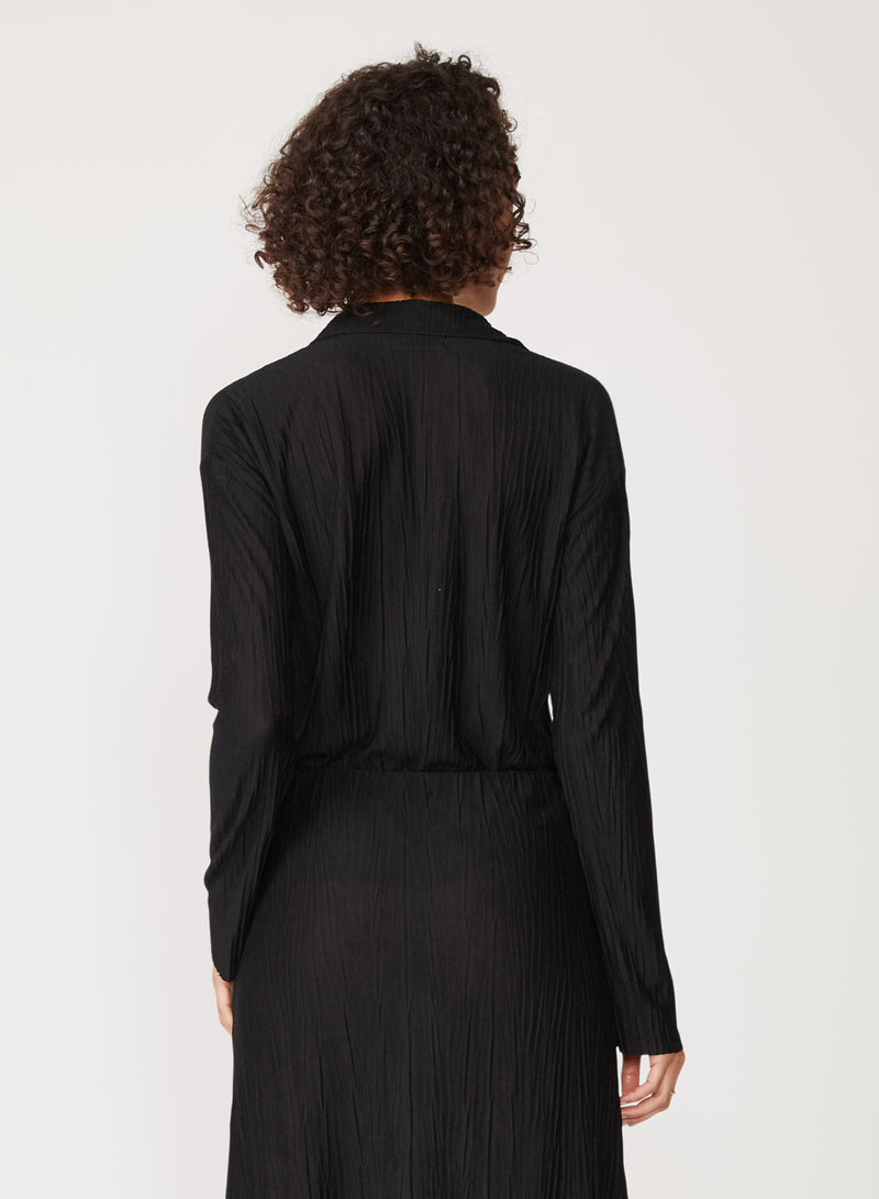 black knit plisse top