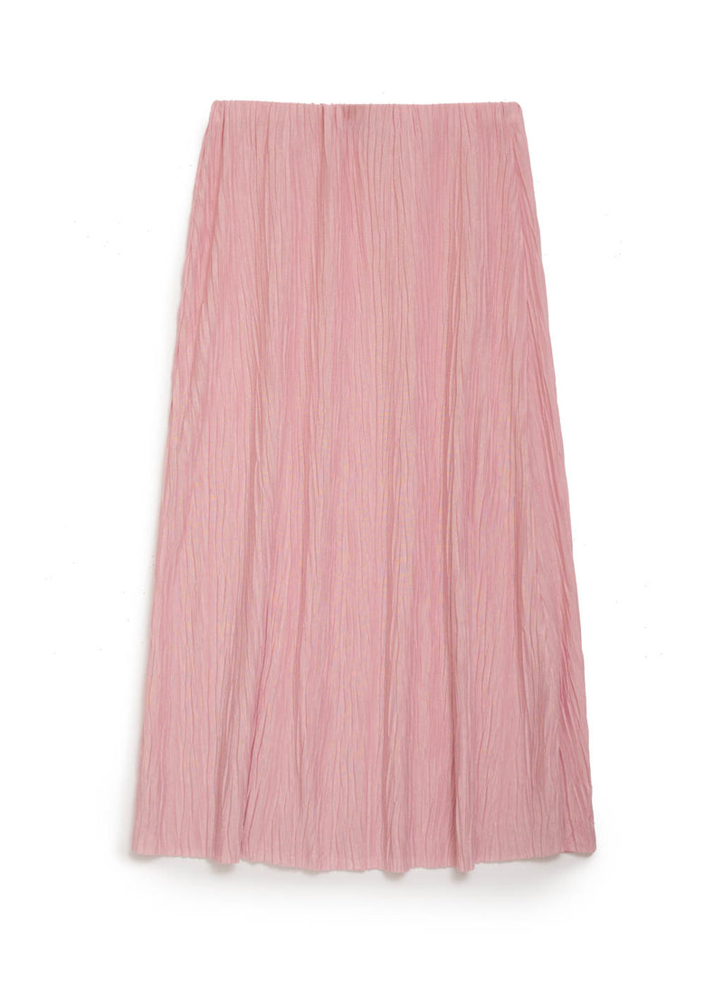 pink knit plisse midi skirt