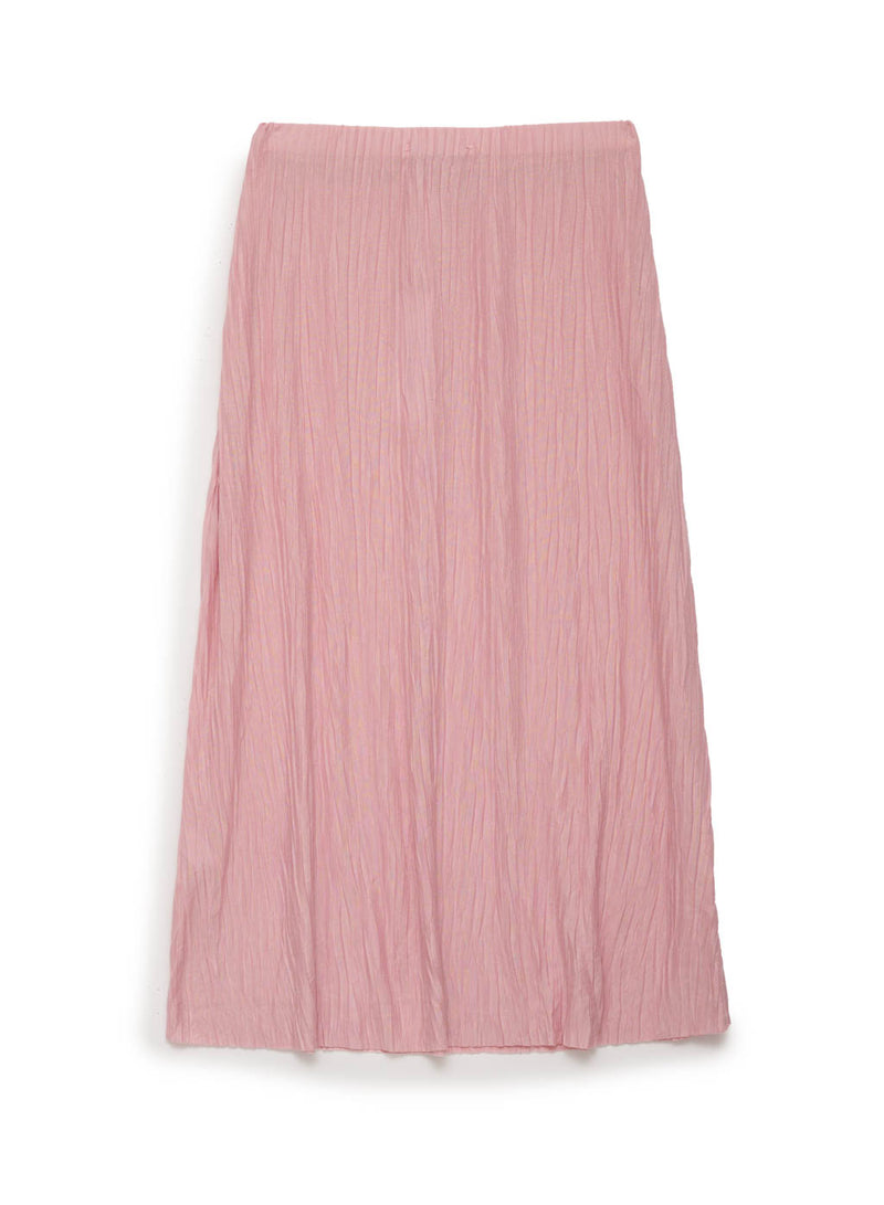 pink knit plisse midi skirt
