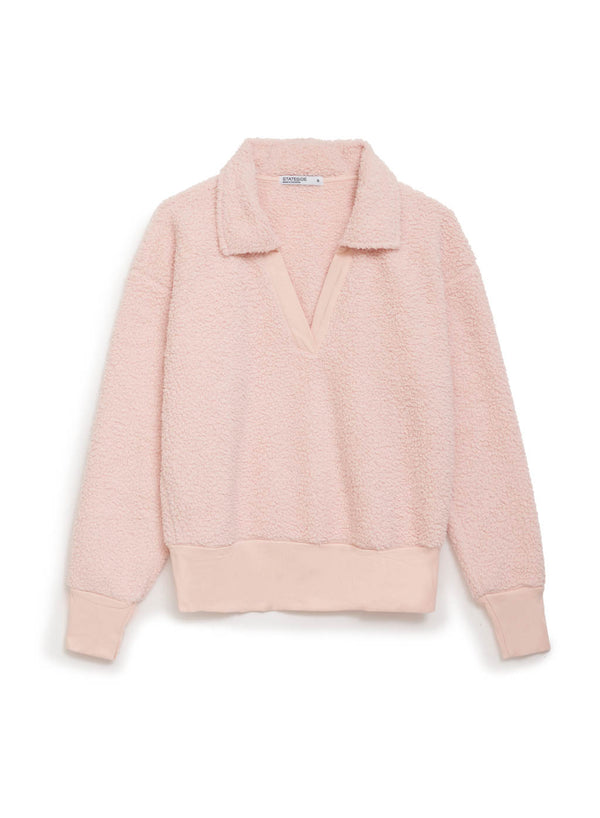 pink sherpa long sleeve polo