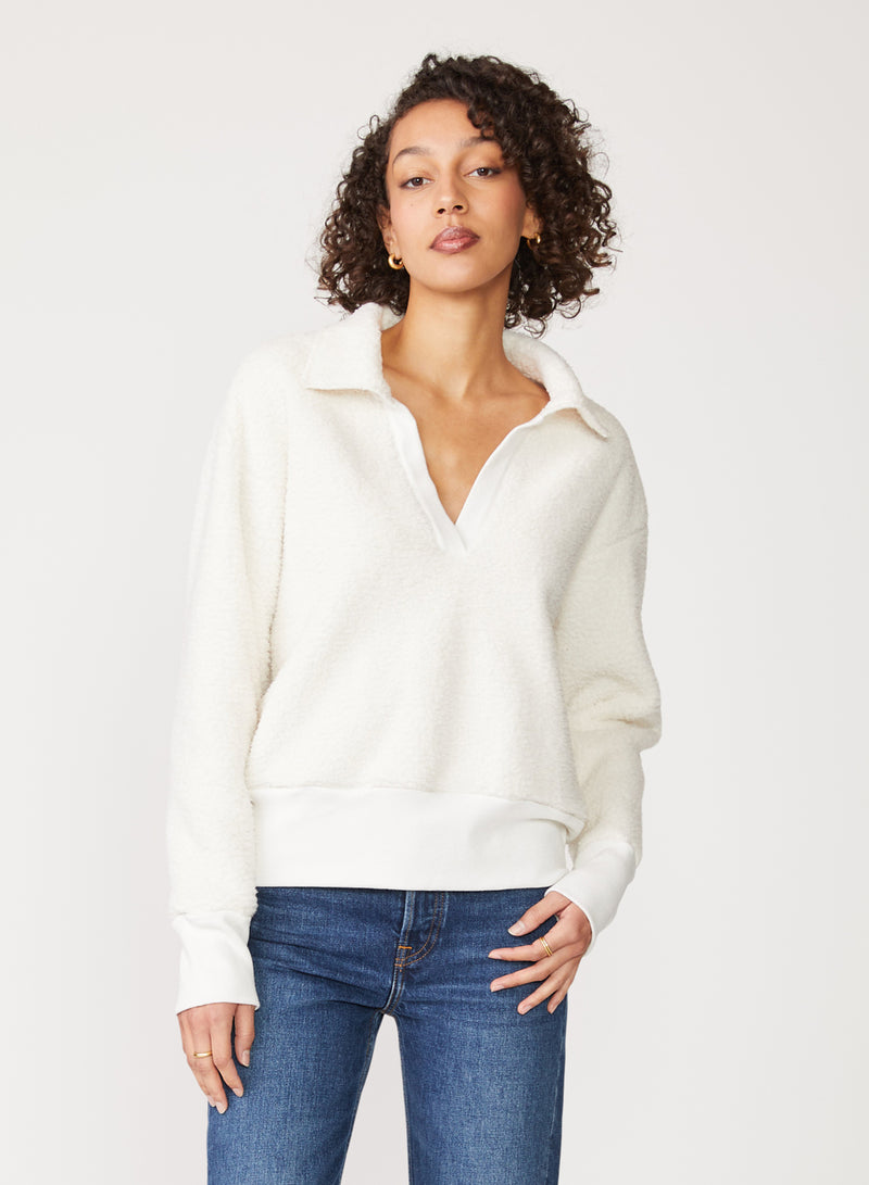 cream sherpa collared top