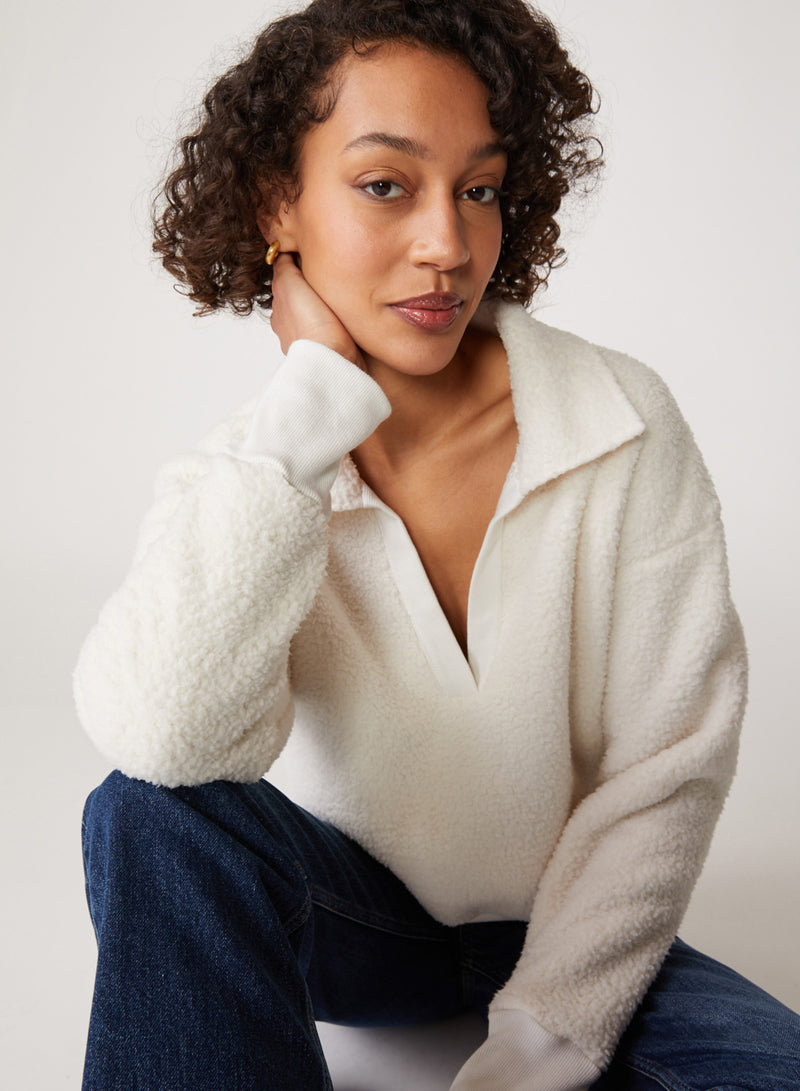 cream sherpa collared top