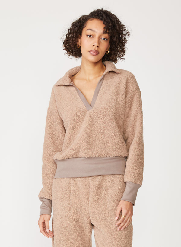 tan sherpa collared top