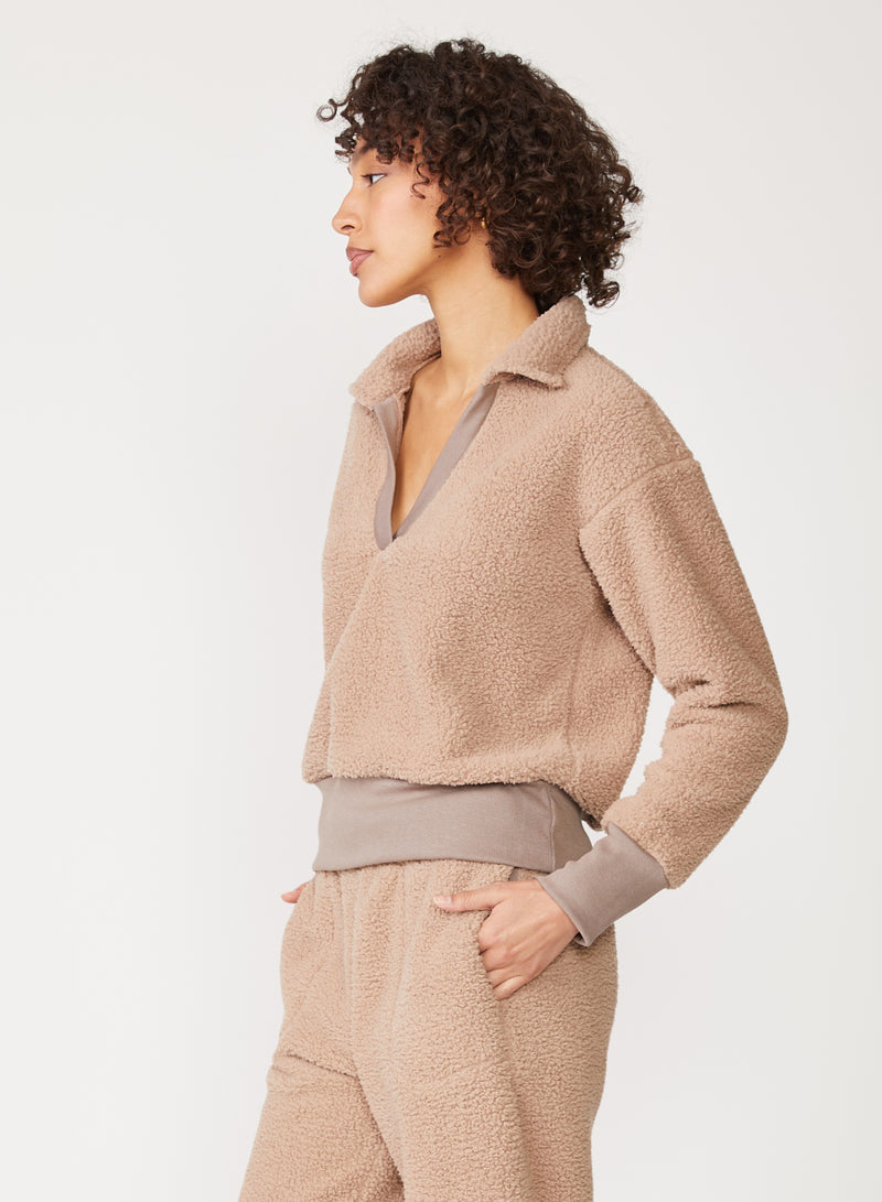 tan sherpa collared top