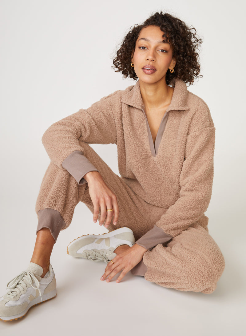tan sherpa collared top