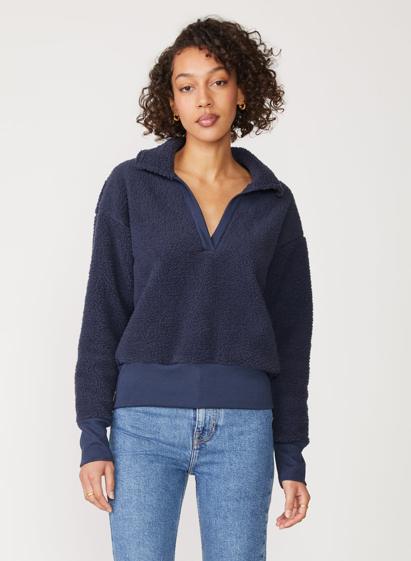 blue sherpa collared top