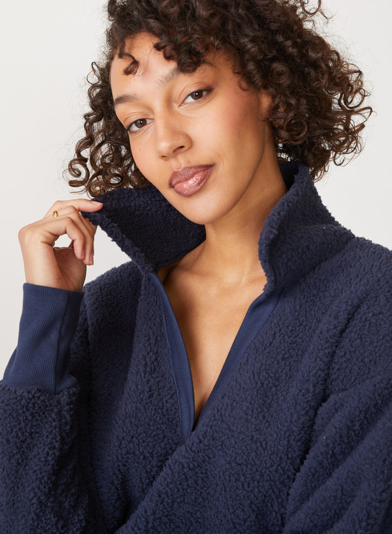 blue sherpa collared top