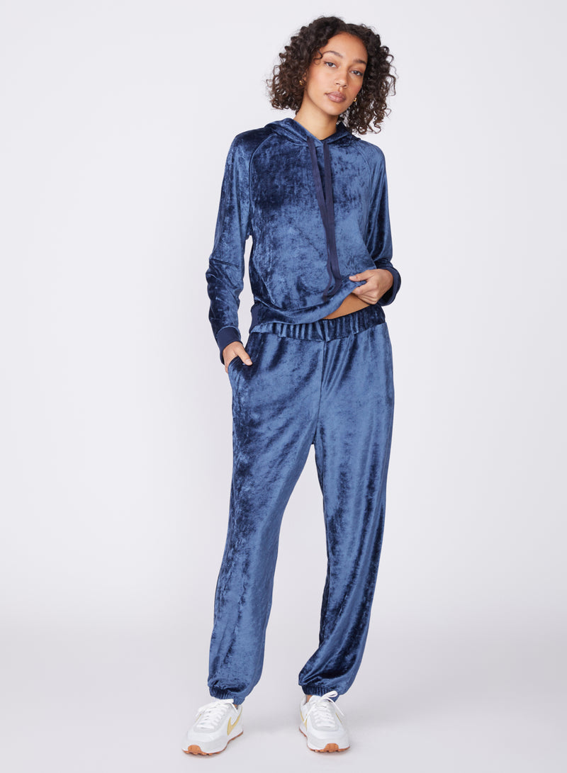 blue bamboo velour sweatpant - standing full view