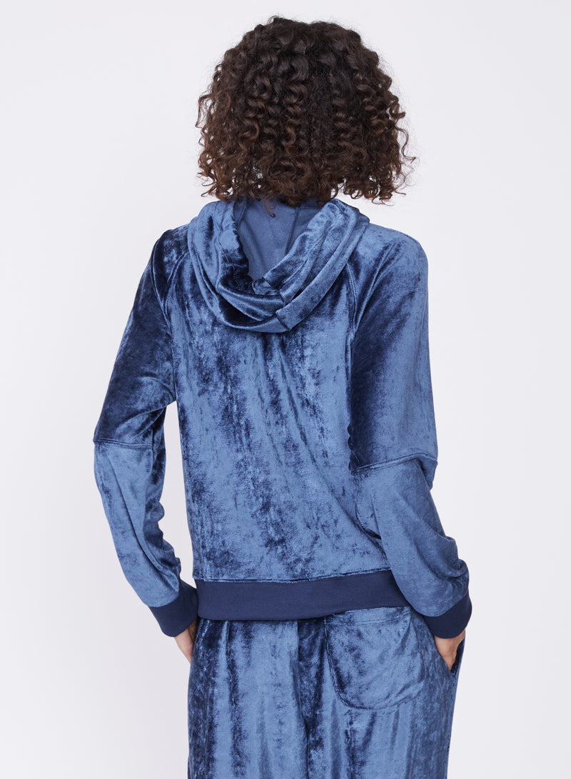 blue bamboo velour hoodie - back view