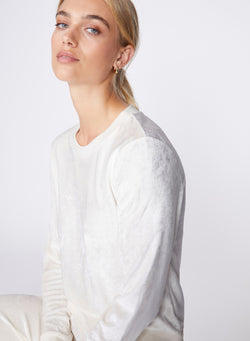 cream bamboo velour cropped top - side close up