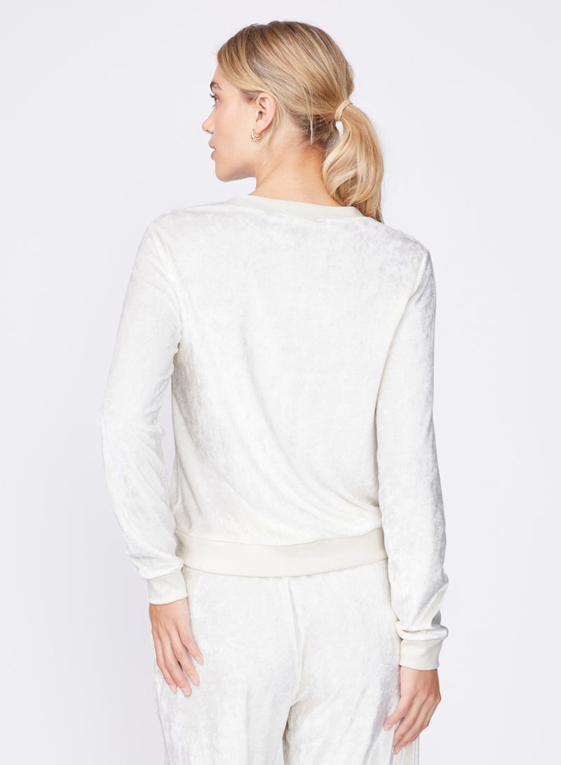 cream bamboo velour cropped top - back view