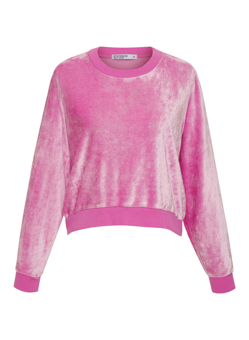Stateside Bamboo Velour Cropped Pullover in Tulip - front flat lay