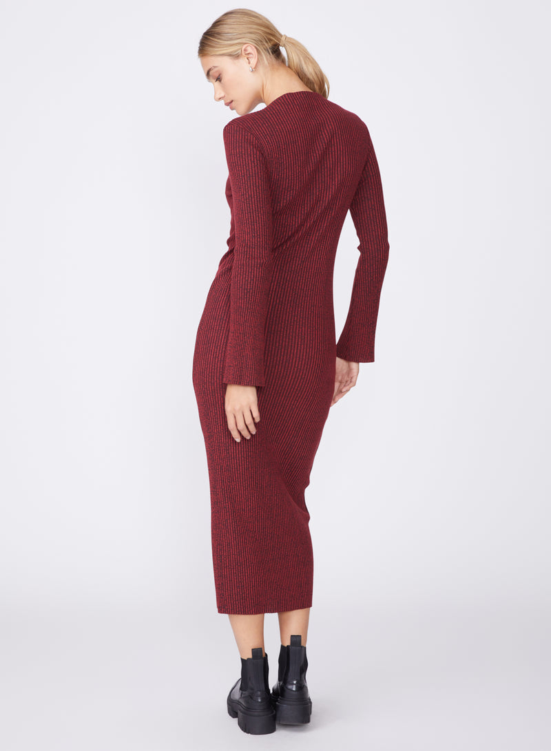 red ribbed midi dress - back standing