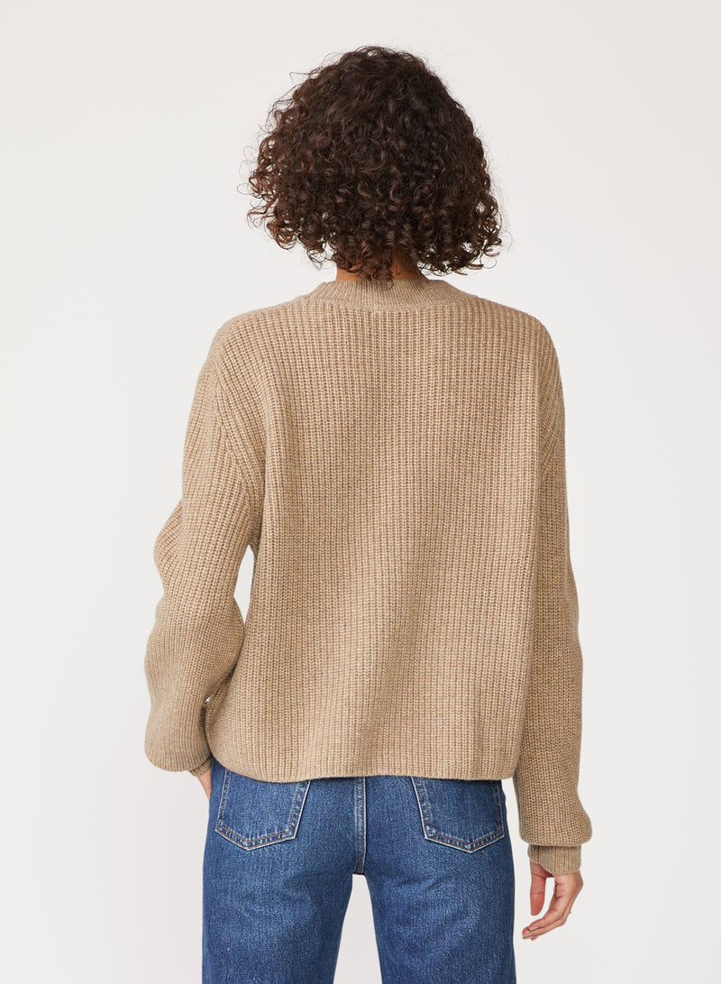 Ribbed Cashmere Tall Collar Sweater in Camel