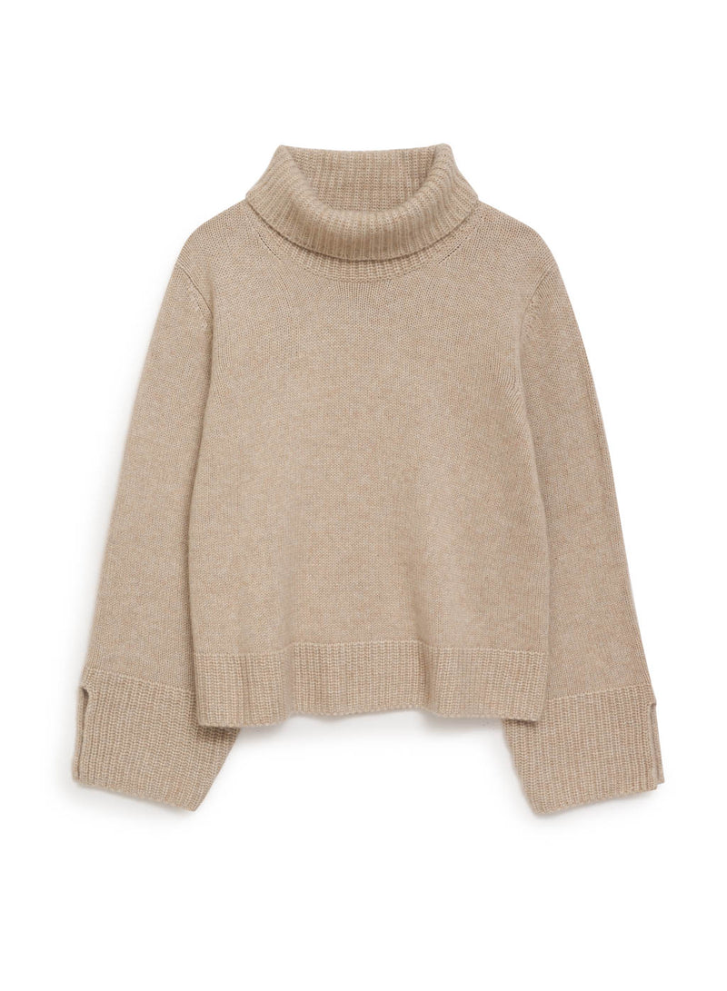 Stateside Cozy Cashmere Turtleneck Sweater in Camel - front flat lay