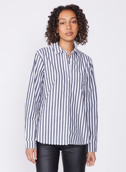 black & white striped poplin shirt