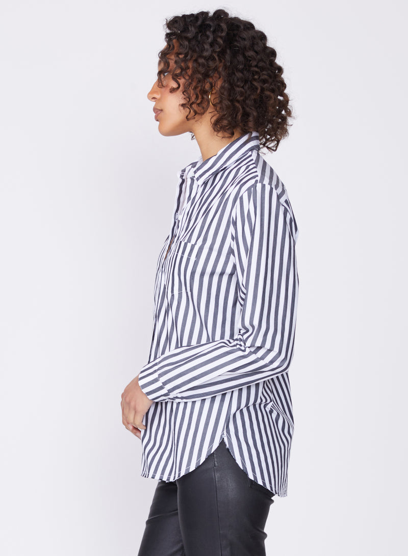 black & white striped poplin shirt