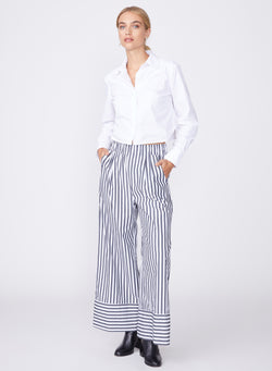 black & white striped poplin wide leg pant