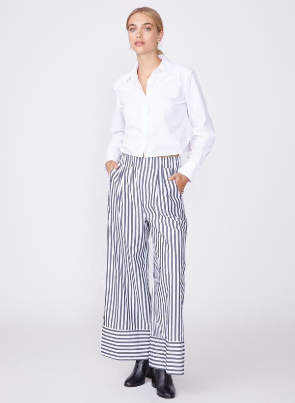 black & white striped poplin wide leg pant