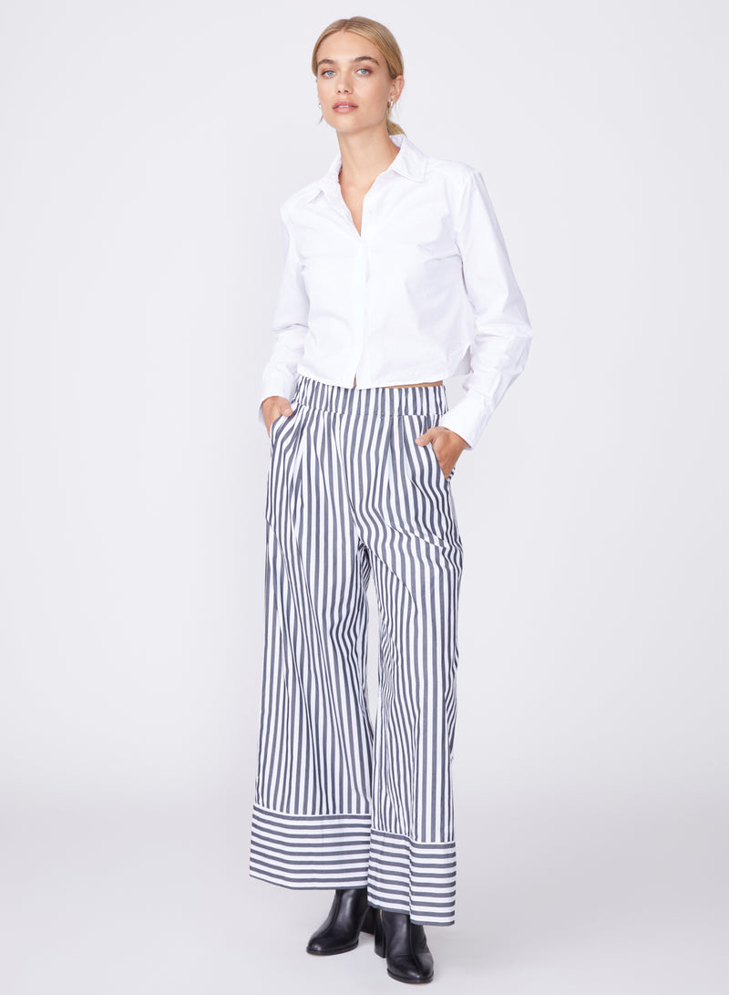 black & white striped poplin wide leg pant