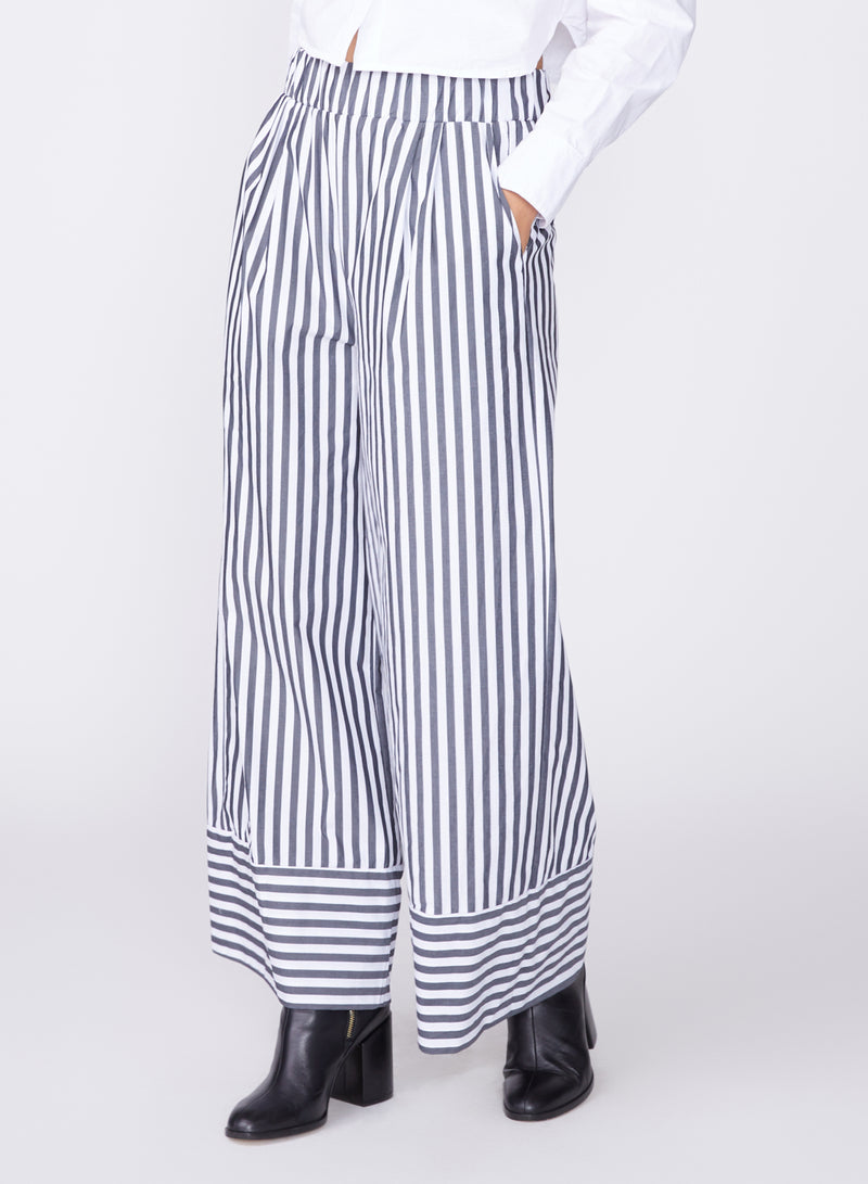 black & white striped poplin wide leg pant