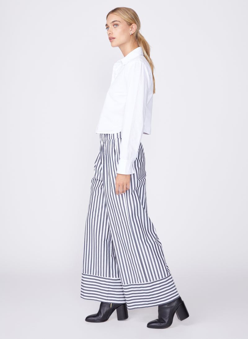 black & white striped poplin wide leg pant