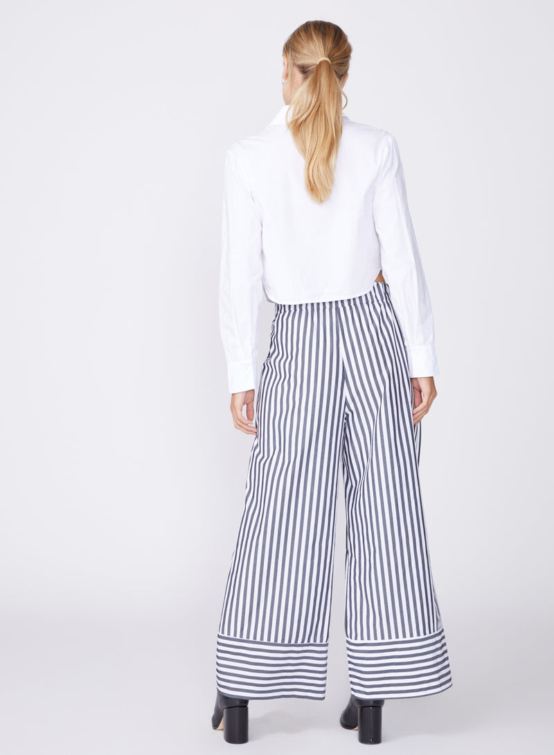 black & white striped poplin wide leg pant