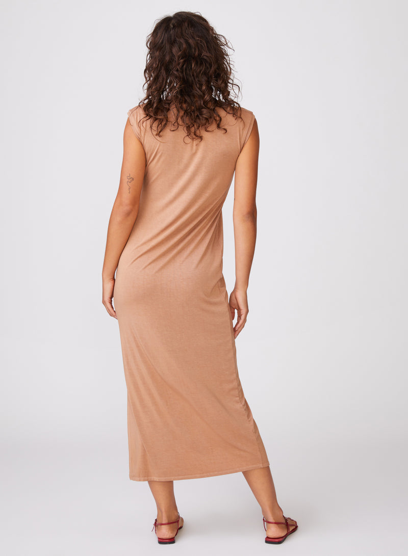 Stateside Luxe Jersey Boatneck Midi Dress with Side Slit in Cafe - back
