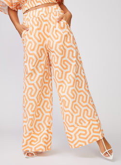 Geo Print Voile Wide Leg Pant in Cantaloupe - leaning to left