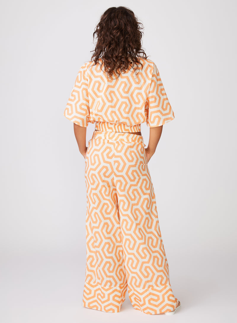 Geo Print Voile Wide Leg Pant in Cantaloupe - back