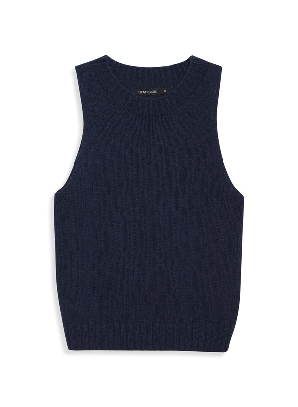 Cotton Linen Tank Sweater in Camel - front