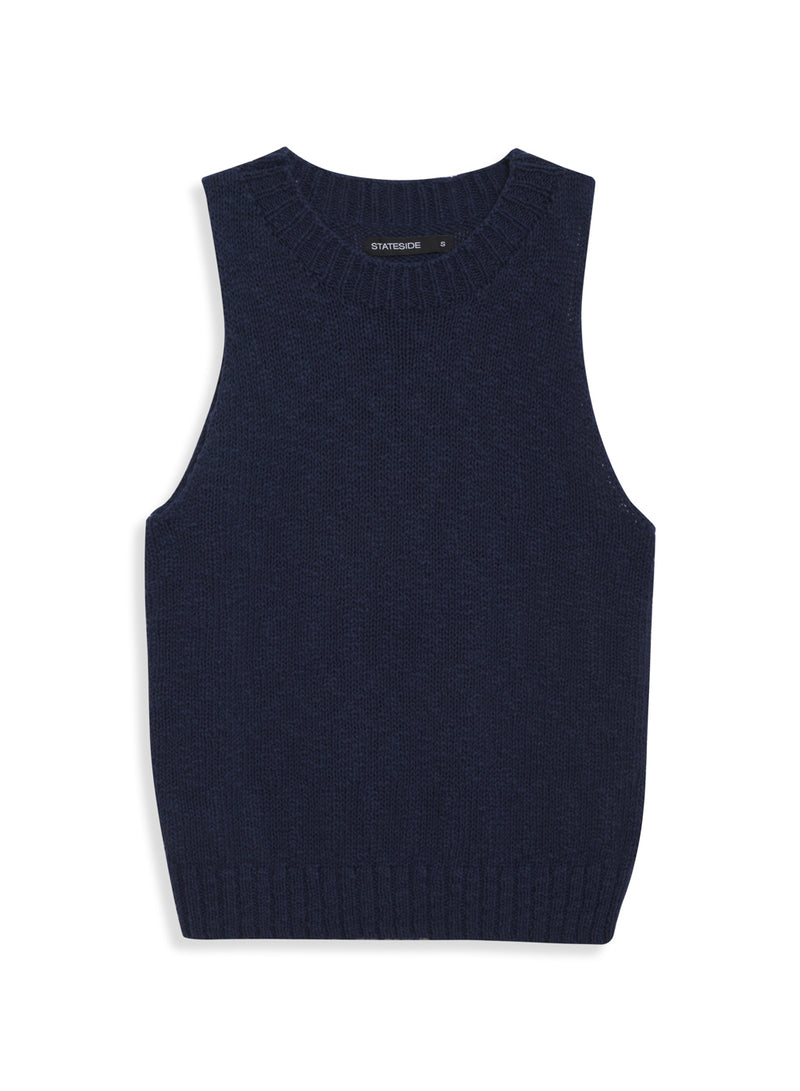 Cotton Linen Tank Sweater in Camel - front
